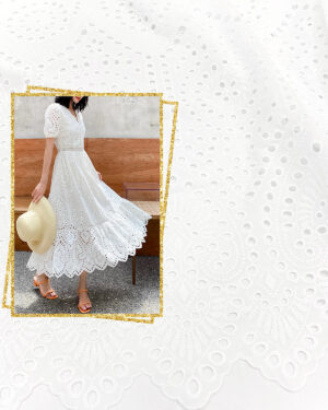 White cotton embroidered eyelet fabric #200509