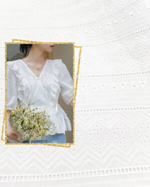 White cotton embroidered eyelet fabric #200508