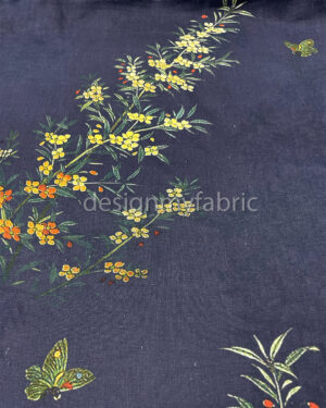 Colorful flower blue linen fabric #200486