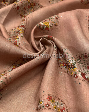 Dusty pink paisley flower linen fabric #200477