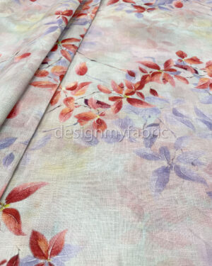 Red and light purple linen fabric #200478