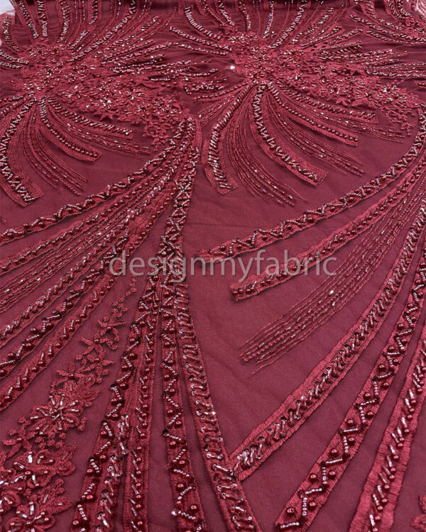 Exclusive Deal: Last Piece - 1.3 Yards Burgundy flower beaded lace fabric #99119 - Image 7