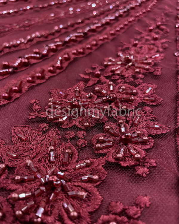 Exclusive Deal: Last Piece - 1.3 Yards Burgundy flower beaded lace fabric #99119 - Image 6