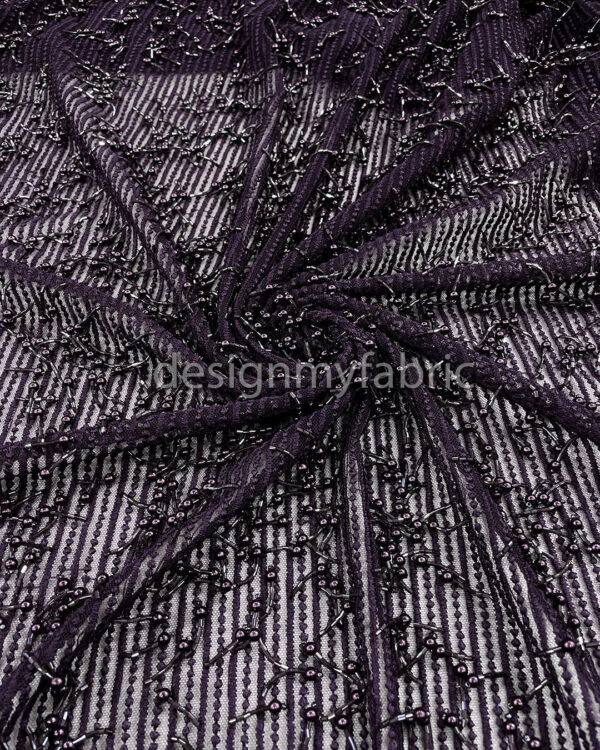 Exclusive Deal: Last Piece - 2.5 Yards Dark purple beaded lace fabric #90804 - Image 4