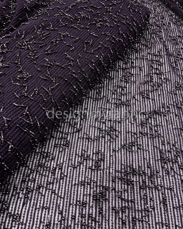 Exclusive Deal: Last Piece - 2.5 Yards Dark purple beaded lace fabric #90804