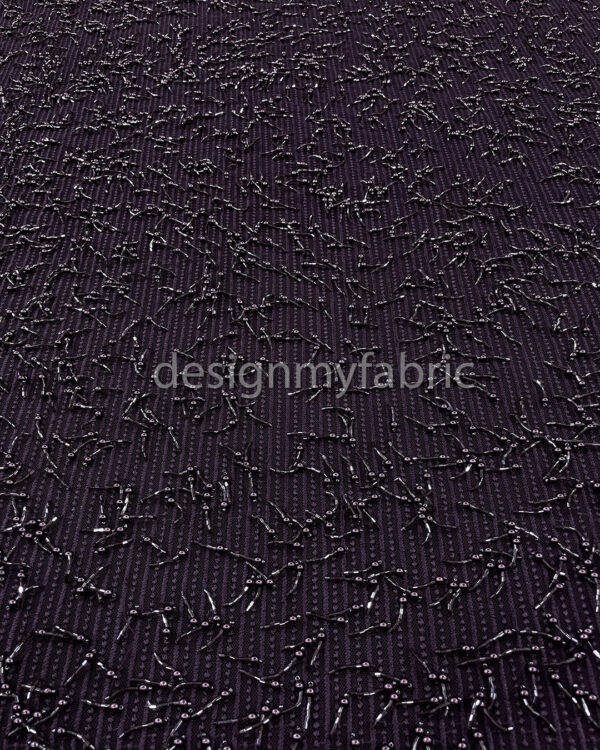 Exclusive Deal: Last Piece - 2.5 Yards Dark purple beaded lace fabric #90804 - Image 6