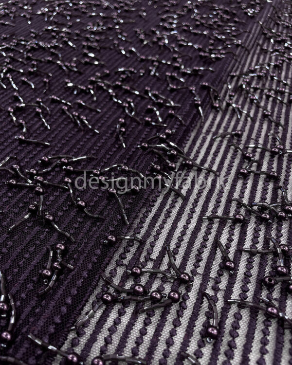 Exclusive Deal: Last Piece - 2.5 Yards Dark purple beaded lace fabric #90804 - Image 5