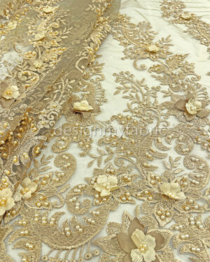 Exclusive Deal: Last Piece - 3 Yards Gold 3d flower beaded lace fabric #20474