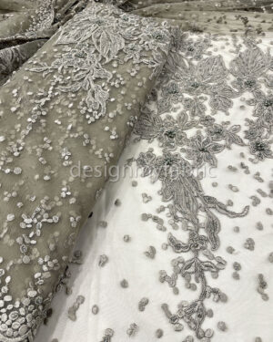 Exclusive Deal: Last Piece - 3 Yards Dusty green grey flower beaded lace fabric #20446