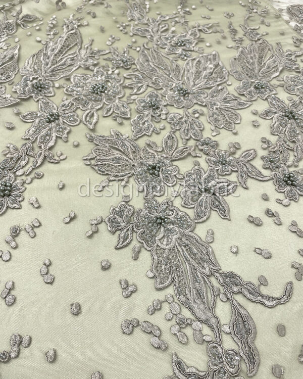 Exclusive Deal: Last Piece - 3 Yards Dusty green grey flower beaded lace fabric #20446 - Image 4