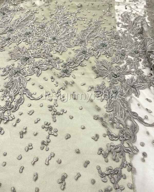 Exclusive Deal: Last Piece - 3 Yards Dusty green grey flower beaded lace fabric #20446 - Image 5