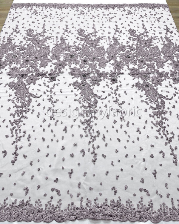 Exclusive Deal: Last Piece - 3 Yards Dusty purple and grey flower beaded lace fabric #20452 - Image 6