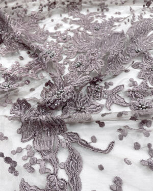 Exclusive Deal: Last Piece - 3 Yards Dusty purple and grey flower beaded lace fabric #20452