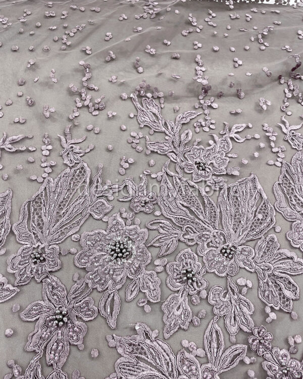 Exclusive Deal: Last Piece - 3 Yards Dusty purple and grey flower beaded lace fabric #20452 - Image 4