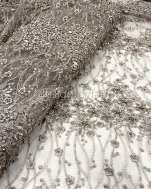 Exclusive Deal: Last Piece - 3 Yards Light brown beaded lace fabric #95079
