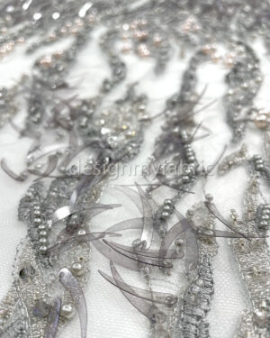 Exclusive Deal: Last Piece - 3.2 Yards of Grey Pearls and Beaded Lace Fabric (#99009)