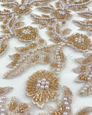 Exclusive Deal: Last Piece - 2 Yards Beige light brown beaded lace fabric #10080