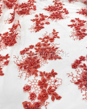 Exclusive Deal: Last Piece - 3.5 Yards of Red beaded lace fabric #91522